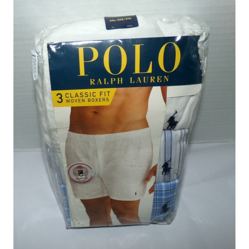 Polo Ralph Lauren 3 Pack Classic Fit Woven Boxers Mens 2XL White Blue Plaid